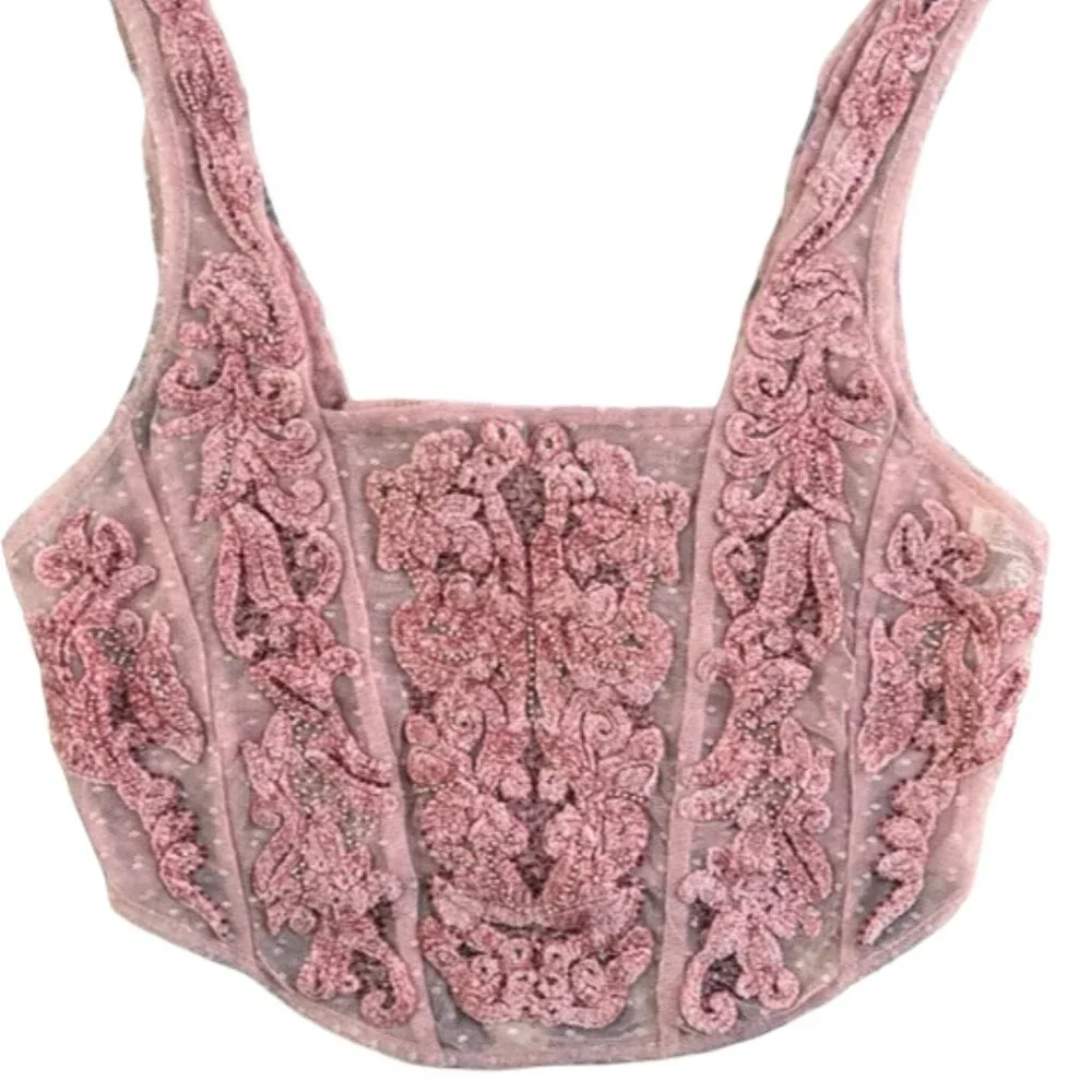 SOLD Free People NWT Crush On You Embellished Mauve Corset Mesh Cami Tank Top Sm - Picture 4 of 13